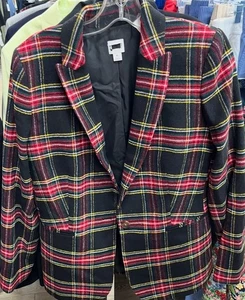 J. Crew Damengröße 6 karierter Schottenkaro-Blazer mit einem Knopf schwarz rot grün gelb - Bild 1 von 4