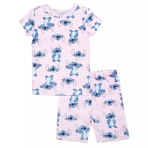 Disney Stitch Girls’ 2pc Pajama Set – Striped Short Sleeve Top & Shorts – - Picture 1 of 3