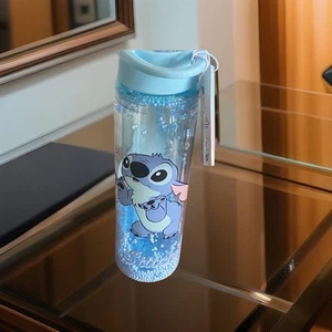Disney’s Stitch Water Bottle , With Snow Globe Effect , With Lid And Straw - Picture 1 of 5