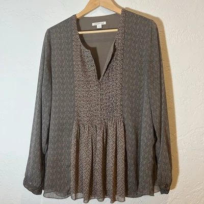 Blusa Coldwater Creek Estampado Mixto Plisado Cuentas Marrón Azul L 14-16 Boho Fluida Foto 1 de 4