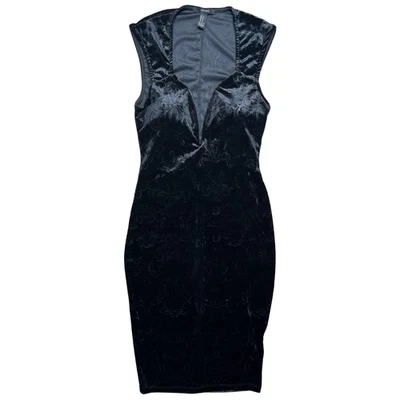 Vestido Bodycon Velvet Forever 21 Burnout Midi Preto Profundo V Mergulho Sexy Bruxa - Imagem 1 de 4