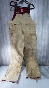 Carhartt Brown Duck Canvas Bib Overalls Men Thrashed Distressed Worn USA - Bild 1 von 13