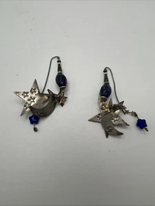 RARE SIGNED Michelle Soyka HOROSKO Sterling & Glass Moon / Stars Earrings - Picture 1 of 5