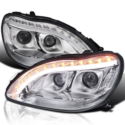 Fits 1998-2006 Mercedes Benz W220 S-Class Upper Led Signal Projector Headlights - Image 1 of 4