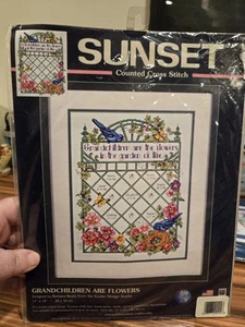 Sunset Counted Cross Stitch GRANDCHILDREN ARE FLOWERS Kit #13705  11" x 14" - Picture 1 of 2