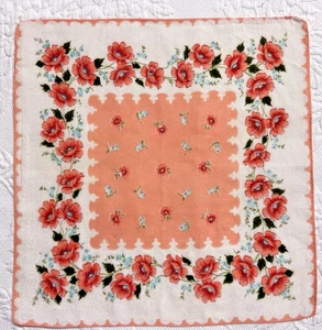 "PEACHY KEEN" Vintage Floral Hankie Handkerchief with charming design - Picture 1 of 4