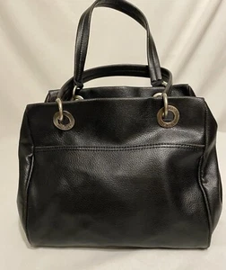 Tommy Hilfiger Black Leather Purse 12 x 7 x 5.5" Black Leather Handles - Picture 1 of 9