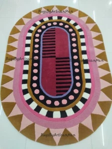 Mid Century Handmade Hand Tufted Oval Shape Authentic Soft Wool Area Rug. - Picture 1 of 6