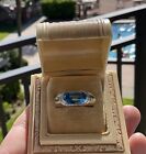 18K Designer Genuine London Blue Cabochon Topaz & Diamond Ring Heavy White Gold