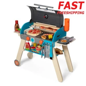 Wooden Kids BBQ Grill Playset Smoker Pizza Oven Accessories Cooking Toy New - Picture 1 of 7