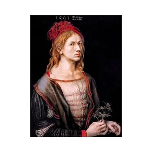 Albrecht Durer, Artist Holding a Thistle, 1493, Canvas Print, 12" x 16" + Border - Picture 1 of 10