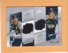 DUMONT LEGWAND #AF2-ED 2008-09 SP GAME USED AUTHENTIC FABRIC DUO SP 100 PREDATOR