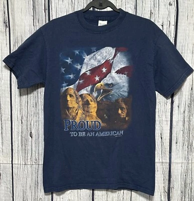 复古 2001 Proud To Be An American USA Logotel Tultex 衬衫中号海军蓝 — 第 1/4 张图片