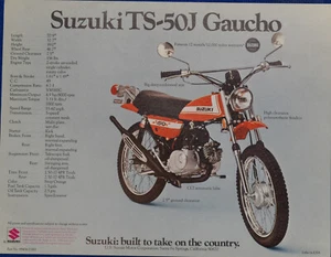 Original 1972 Suzuki TS-50J and MT-50J double sided sales brochure 8 1/2"x11 - Picture 1 of 2
