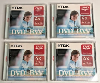 TDK DVD-RW Unused CD's X 4 Bundle 4.7 GB Single Sided - Image 1 of 4
