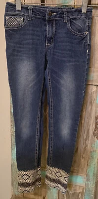 Faded Glory Jeans Girls Size 10 Embroidered Cuffs And Pocket - Image 1 of 4