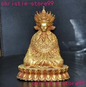 Statua Buddha Shakyamuni 4" Buddismo Tibet puro bronzo oro 24k dorato - Foto 1 di 5