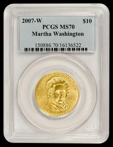 2007-W $10 Gold Spouse Martha Washington PCGS MS70 Cover