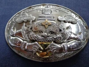 Men Thai Buckle Belt the Rahu , Stainless Steel, Unique By Thai Hand Made - Picture 1 of 1