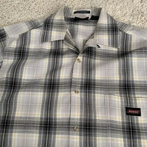 DICKIES Mens Large Gray Plaid Cotton Blend Button Up Shirt Pocket - Picture 1 of 7