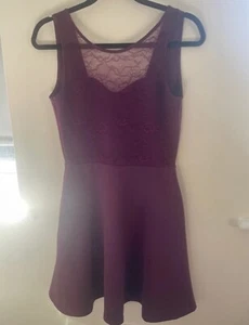 H&M Size 12 Skater Dress Cut Out Purple Maroon Ladies Women’s Office Work - Picture 1 of 4