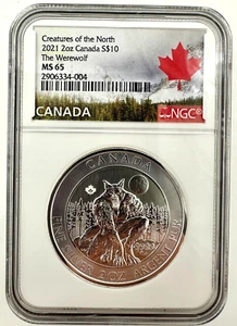2OZ  CREATURES OF NORTH WEREWOLF MYTH HORROR NGC MS 65 2OZ SILVER COIN CANADA - Picture 1 of 3