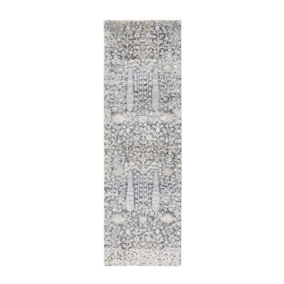 2'7"x8'3" Silver Silk/Wool Hand Knotted Willow and Cypress Runner Rug G64421 - Image 1 of 4
