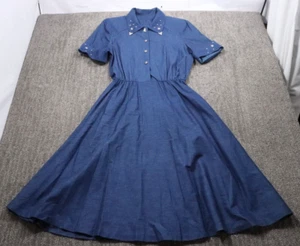 VTG 80s Women Denim A-lined Dress Western Shoulder Pads Metal Buttons Size 8 USA - Picture 1 of 21