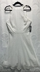 Tahari White Lace Dress Womens Size 10 Mock Neck Fit & Flare - Foto 1 di 14