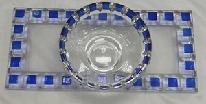 Nachtmann Crystal Blue Checkerboard Crystal Bowl And Tray - Picture 1 of 8
