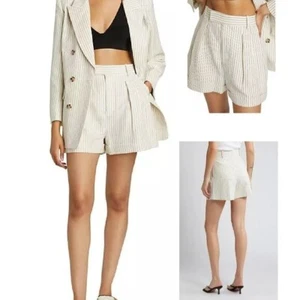 FRAME PLEATED COTTON BLEND STRIPED SHORTS IN CREAM SIZE 4 - Picture 1 of 6