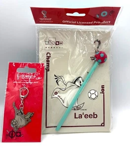FIFA WORLD CUP 2022 QATAR MASCOT LA'EEB NOTEBOOK PENCIL & KEY CHAIN FREE SHIP - Picture 1 of 2
