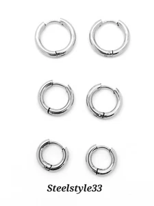 Acciaio Inox Argento Set di Tre Diverso Sized Orecchini a Cerchio, 12mm, 14mm, - Foto 1 di 8