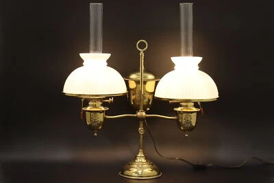 Victorian Vintage Brass Double Student Desk Lamp, Ciana #52732 - Image 1 of 4