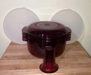 VINTAGE TUPPERWARE TUPPERWAVE STACK MICROWAVE COOKER Cranberry Red 7 Piece Set - Picture 1 of 10