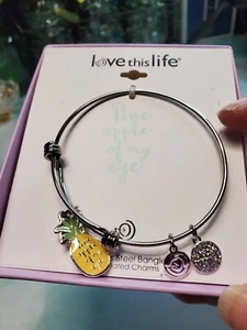 Love This Life Stainless Steel Bangle Bracelet Silver Plated  - Picture 1 of 6