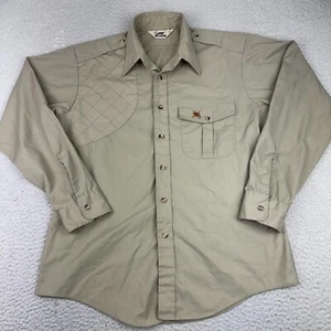 VTG Duxbak Shirt Mens Large Beige Button Up Shooting Safari Hunting Long Sleeve - Picture 1 of 10