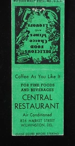 1940s Central Restaurant Fine Foods and Beverages Market Street Wilmington DE MB - Picture 1 of 2