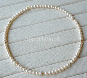 18" mini AAA 5-6 mm Real natural Akoya white round pearl necklace 14k Gold - Picture 1 of 2