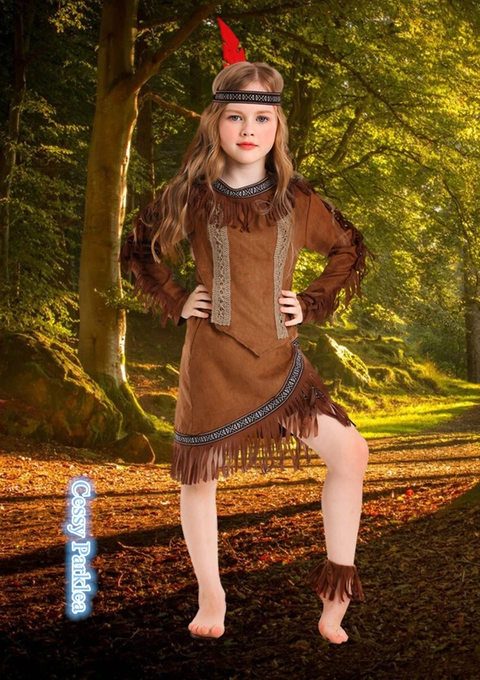 Z-A33Girls Indian Native American Princess Pocahontas Book Week  Western Costume - Image 1 of 4