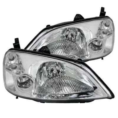Para 01-03 Honda Civic ES EM 2 portas carcaça cromada faróis com refletor transparente - Imagem 1 de 2