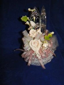 New Vintage Chapel Windows Gum Paste Lt Pink Rose, Lily, Wedding Cake top #239 - Picture 1 of 8