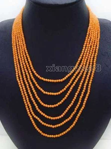 SALE Small 3 to 4mm Orange Round Natural Coral 6 strands 18-25'' necklace-ne6091 - Picture 1 of 4