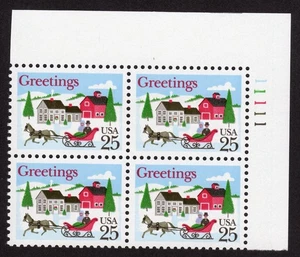 Scott #2400 Christmas Sleigh in Winter Scene Plate Block of 4 Stamps MNH UR Side - Picture 1 of 1