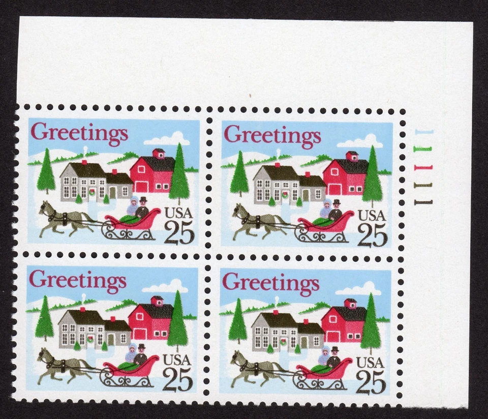 Scott #2400 Christmas Sleigh in Winter Scene Plate Block of 4 Stamps MNH UR Side - Image 1 of 1
