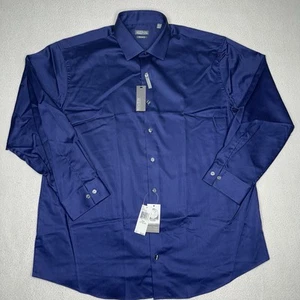 Kenneth Cole Reaction Mens Shirt Blue Solid Button-Down 17 32/33 Slim Fit NWT - Picture 1 of 12