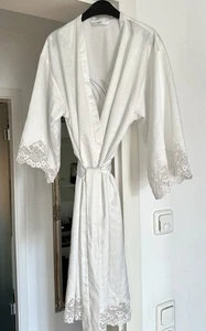 Boux Avenue Braut Kimono Mantel Jacke Cardigan Satin weiß XS 34 Spitze Strass - Bild 1 von 8