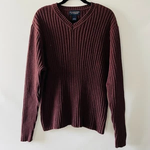 Vintage Roundtree & Yorke Mens Burgundy Ribbed Knit Classic V-Neck Sweater Sz L - Picture 1 of 8
