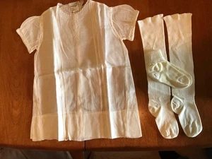 Vintage neu 12M Baby Geschenk - Baumwollkleid, Philippinen, + Baumwolle lang + seidige kurze Socken - Bild 1 von 11