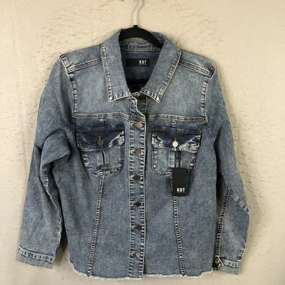 KUT from the Kloth Denim Jacket Womens 1X Blue Raw Hem Button Front KJ0314MB1-3 - Image 1 of 4